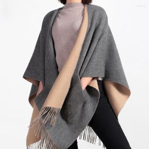 Foulards en laine Capes d'hiver Ponchos écharpe pour dames portable poche manches grande couverture femmes étoles châles et enveloppes