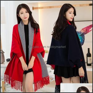 Bufandas Abrigos Sombreros, Guantes Aessories de moda Ponchos de invierno Capas de mujer Pashmina de lujo Mantón grueso y cálido y bufanda de estola roja sólida para mujer