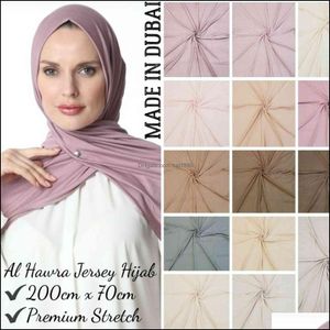 Sciarpe Avvolge Cappelli, Guanti Moda Aessories Sciarpa di marca Qualità premium Dubai Jersey Hijab Scialle Elastico Maxi Lycra Wrap Plain Drop Deli