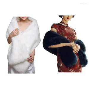 Bufandas y166 peludas falsas pieles bufanda para chal para cheongsam para mujeres de invierno para bodas envoltura cuello sólido color cálido