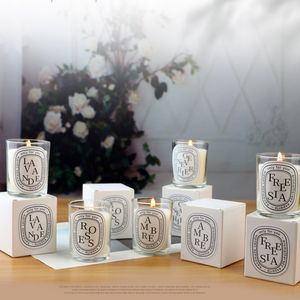 Velas aromáticas perfumadas, caja de lujo, vela perfumada romántica de lavanda y rosa en tarro de cristal, velas aromáticas de cera de soja, 50g
