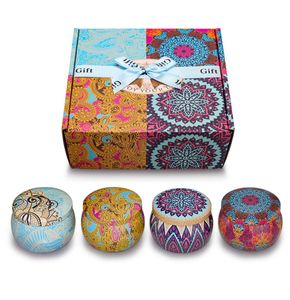 Bougie parfumée Vintage Flower Bougies Bougies Tin Citron Lavande Méditerranéenne Fig Fig Saveur Spices Party Camping Favoriser les bonbons Cadeaux Box 4 PCS / Pack TE0029