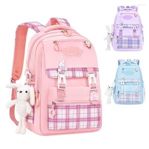 Sacs d'école 2023 sac à dos pliable pour filles avec ceinture à bagages poids léger en Nylon à carreaux pour enfants haut Mochila