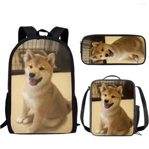 Sacs d'école Akita Dog Print Cartable avec étui à crayons 3 pièces ensemble pour adolescents garçons filles sac à dos décontracté femmes boîte à lunch Mochilas