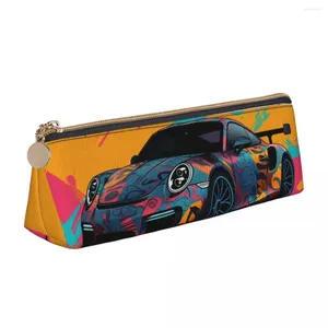 Sacs d'école Classic Sports Car Cuir Crayer Crayon Simplified Form Graffiti Retro Zipper Box Retour à Boy Girl Triangle Pen Sac