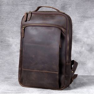 Sacs d'école Vintage Crazy Horse en cuir véritable sac à dos hommes ordinateur portable quotidien sac à dos mâle sac à dos Trave randonnée sac à dos grand 230814