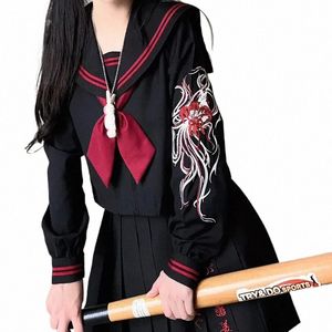 School Girl Broderie Uniforme Lg Manches Top Classe japonaise Sailor School Vêtements pour étudiants Anime COS pour femmes S-XL m5kP #