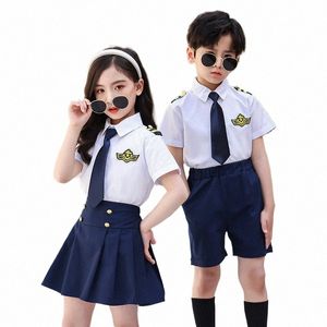 Conjunto de uniforme escolar para estudiantes de escuela primaria, uniforme de clase de estilo británico de verano, ropa fotográfica de graduación universitaria para niños H6DW #