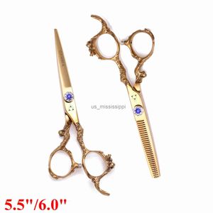 Scissors Shears 55 6 Hair Cutting Scissors 440C Professional Hairdressing Scissor Barber Thinning Hair Scissors Hair Shears Dragon Handle 9003# x0829