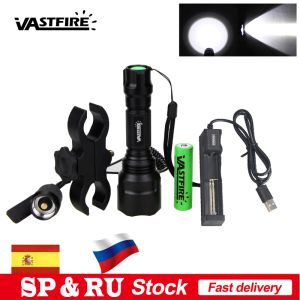 ESCOPES 2000 Linteria de rifle de caza Lúmenes USB LED Green/White/Rojo Pistola táctica Luz de pistola con montaje de alcance 18650 Batería