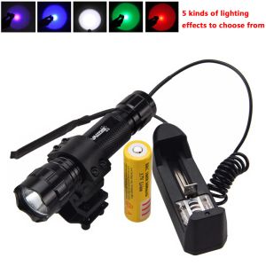 Scopes LED Tactical Hunting Pleash Lampy étanche Torche + interrupteur de pression à distance + 18650 Batterie rechargeable + Montage de portée de la fusil + Chargeur