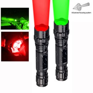 ESCOPES Táctico Verde/Luz roja Linterna de caza Foco ajustable Torch Potencia por 18650 Batería para campamento de caza nocturna al aire libre para acampar