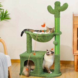 Arbre à chat Cactus avec hamac Condo, poste à gratter pour lit de chat, tour à gratter, accessoires pour chat, jouets pour animaux de compagnie, livraison gratuite