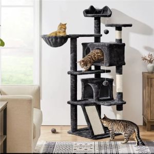 Scratchers SmileMart Arbre à chat double condo de 54 po avec tour à griffoir, noir