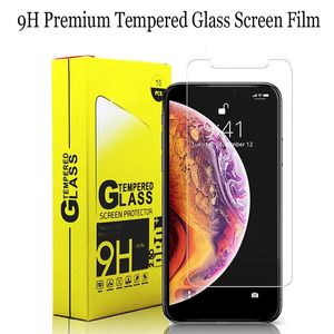 Protecteur d'écran de téléphone en verre trempé 9D pour iPhone 13 12 11 Pro Max X Xs XR 8 7 6 Plus et Samsung Galaxy S21 S20 A42 A72 trempé anti-rayures 0,3 mm avec boîte en papier 10 en 1