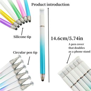 Stylet d'écran Support de téléphone pour Iphone 15 14 13 12 11 Samsung S23 S22 A54 Ipad Table PC Gradient 2in1 Silicone Pointe circulaire Bling Kickstand Capacitif Touch Pen