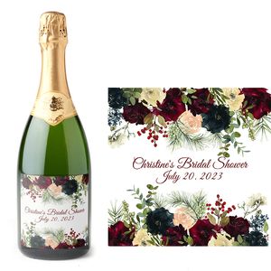 Écrans Diviseurs de chambre 18pcs Burgundynavy Floral Champagne étiquettes Personnalisez les autocollants d'emballage étanches DIY DÉCOR DE PARTÉ DE MEAL ENGAG 230619