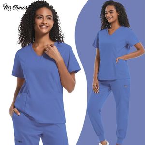 Scrubs Uniforme Women Nurse Scoud Set Set Unisexe Pocket Top Pantal