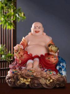 Esculturas Estatua de Buda Maitreya Feliz de mármol Blanco Chino, Gran Vientre, Sonrisa Feliz, Escultura de Buda, decoración del hogar Grande