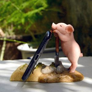 Sculptures Support de téléphone portable en forme de cochon mignon pour iPhone iPad, figurine de cochon en résine, accessoires de téléphone pour la décoration de la maison