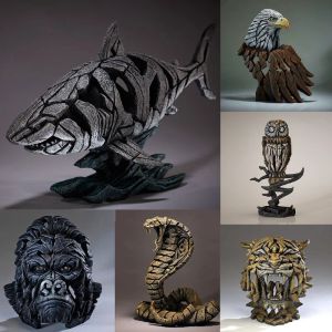 Esculturas Escultura De Resina Animal Moderna Tiburón Tigre León Mono Colgante De Pared Decorado Estatuilla De Vida Silvestre 3D Artesanía Decoración De La Habitación Familiar