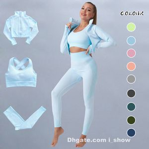 Femmes sans couture Yoga Tenues Sports Sports Fitness Wear Workout V￪tements de course Sports Poussages Sports ￠ manches longues Leggings Sport Sport Bra Athletic