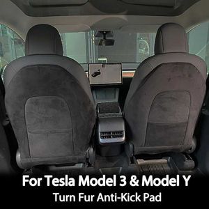 Seat Cushions 2023 For Tesla Model 3 2017-2023 Model Y Turn Fur Suede Seat Back Anti Kick Protectors Cover Mats Full Surrounded Seatback PadL231153