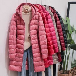 SEDUTMO Winter Womens Down Jackets Long Ultra Light Thin Casual Coat Puffer Jacket Slim Remove Hooded Parka ED1275 211013