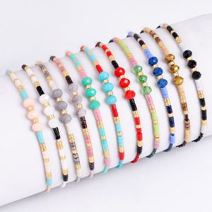 Pulsera trenzada hecha a mano con cuentas de semillas para mujer, pulsera de cuerda de la suerte de amistad a la moda, joyería femenina