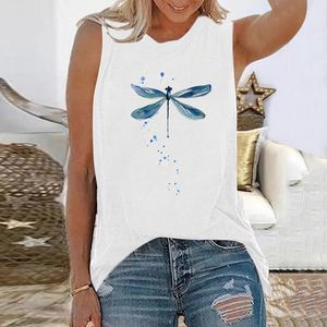 Seeyoushy Fashion Harajuku Shirt Blue Dragonfly Print Found Femmes T-shirt Sans manches Summer Top Femme Oneck Tees 220615