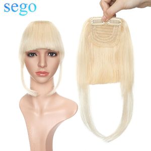 SEGO 23G 2 clips en flequillo lateral de barrido recto humano Remy recto 100% cabello con flecos reales Color puro 1 pieza