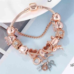 Seialoy Pulsera de oro rosa Brazaletes para mujer Princesa Elk Bead FELIZ Charm Pulseras Joyería Fit Girl Pareja Amistad Joyería Gi2644