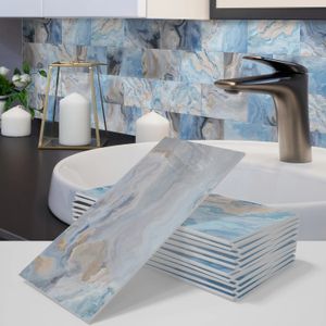 Papel tapiz autoadhesivo, Panel adhesivo para despegar y pegar, decoración de espuma de vinilo, salpicadero, azulejos de mármol azul, 4 