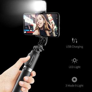 Selfie Monopods Foldable Mini Wireless Bluetooth Selfie Stick Tripod With Fill Light Shutter Remote Control For Samsung Huawei iphone T221012