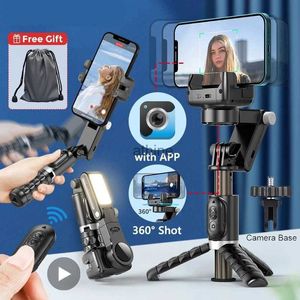 Selfie Monopods Gimbal Estabilizador Selfie Stick con trípode Lámpara de luz LED para soporte de teléfono Soporte móvil Cámara de acción Monopod Smartphone YQ240110