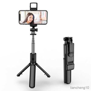 Selfie Monopods Portable Bluetooth-compatible Selfie Stick Support de téléphone Rétractable 68CM Trépied avec Selfie Light Déclencheur à distance sans fil R230713