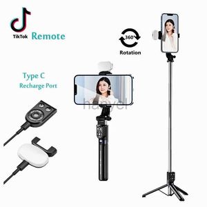 Selfie Monopods Bâton de selfie sans fil Bluetooth rechargeable Support de support de diffusion en direct flexible Trépied pliable avec lumière de remplissage pour smartphones 24329