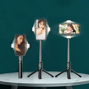 Selfie Monopods Selfie Stick Mini Trépied Pliable Sans Fil Compatible Bluetooth avec Double Fill Light Shutter Télécommande pour Smartphone
