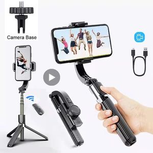 Selfie Stick avec stabilisateur de cardan trépied de lumière LED pour téléphone portable support de cellule support caméra d'action Smartphone monopode bouton 240309