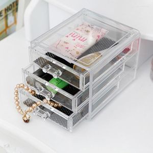 Vendedor Organizador de cosméticos Joyas de lujo transparente Estuche de maquillaje acrílico 3 cajones Titular de maquillaje No.10054 Cajas de almacenamiento Contenedores