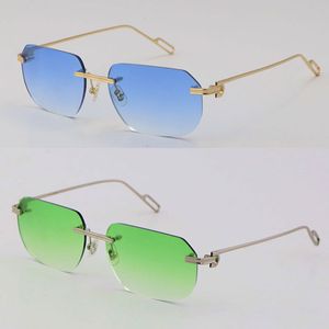 Venta de gafas de sol de metal de moda Protección UV400 Sin montura Oro de 18 quilates Gafas de sol masculinas y femeninas Escudo Diseño retro Marcos de anteojos hombres