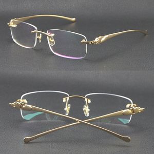 Vente de lunettes de soleil optiques en métal sans monture en or 18 carats Lunettes carrées Lunettes de visage de forme ronde Homme et femme avec boîte C Décoration UV400 Lentille