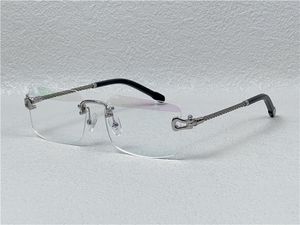 Venta de gafas ópticas vintage, lentes sin montura, cadena trenzada y hebilla de cadena, gafas de templo, moda empresarial, gafas decorativas de vanguardia 8418