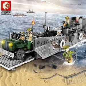 Sembo Block LCM3 Landing Ship and Tank WW2 Army Building Blocks Ladrillos militares con 6 soldados Figura Constructor Juguetes para niños X0902