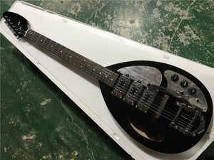 Guitare électrique semi-creuse en forme de goutte noire avec pickguard miroir, quincaillerie chromée, touche en palissandre, 3 micros, peut être personnalisée