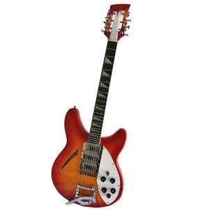 Guitare électrique semi-creuse à corps Cherry Sunburst avec pont Tremolo, touche en palissandre, Pickguard blanc personnalisable