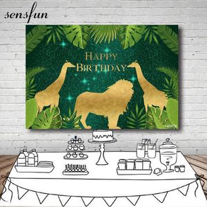 Sensfun Safari Jungle Party Décors Pour Garçons Anniversaire Feuilles Vertes Or Animaux Girafe Lion Sauvage Un Arrière-plans De Photographie