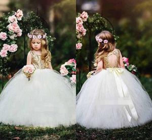 Sequins Flower Bling Girls For Weddings Jewel Cou Open arrière Tierred Tulle Girl's Pageant Robes Birthday Robe Party