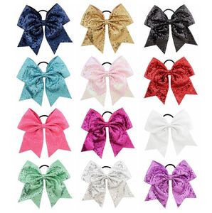 Sequins Ribbon Rubber Band Tie 8inch Kids Bowknot HairBands Fashion Gltter Flower Bows Bows Scrunchie Hair Corde