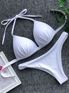 Set 2024 Halter Bra Cup Bikini Sexy Sweethsuit Female Femme Maillots de bain blancs Push Up Bikini Set Brazilian Bathing Issue Bandeau Swim Suite